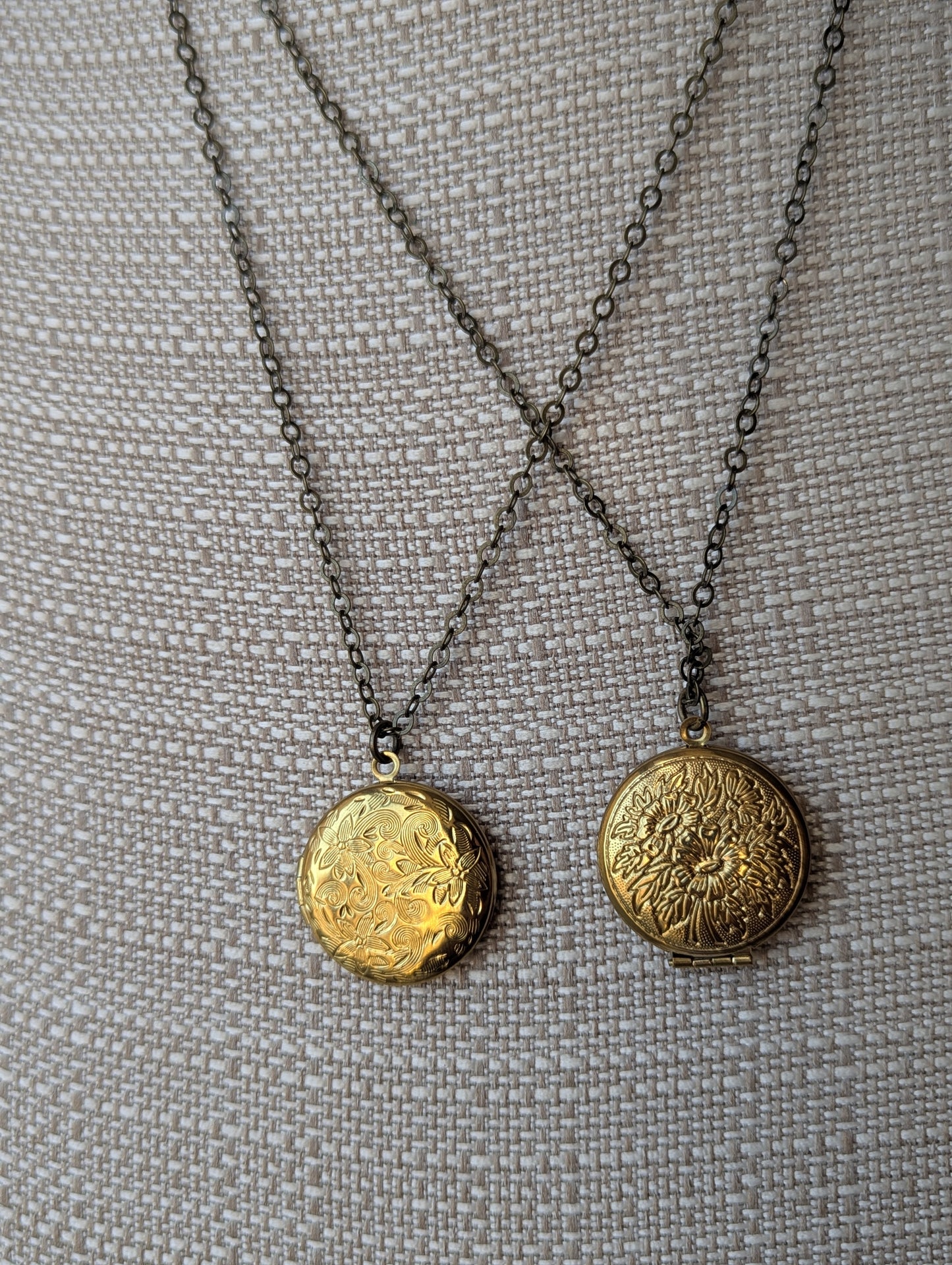 Round Floral Carved Brass Locket Necklace (various styles available)