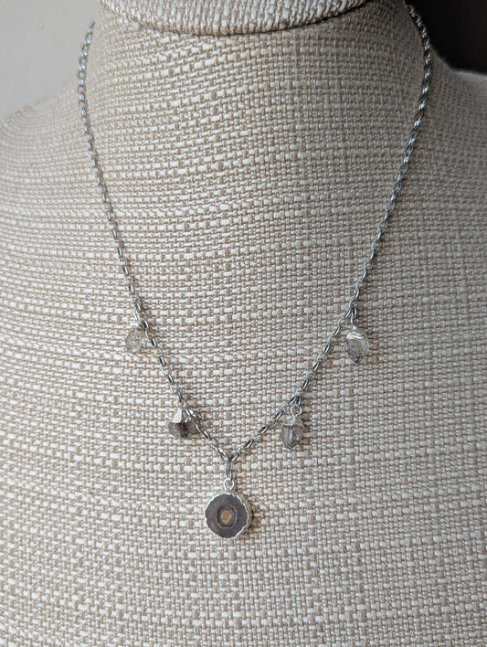 Agate and Herkimer Diamond Gemstone Silver Charm Necklace