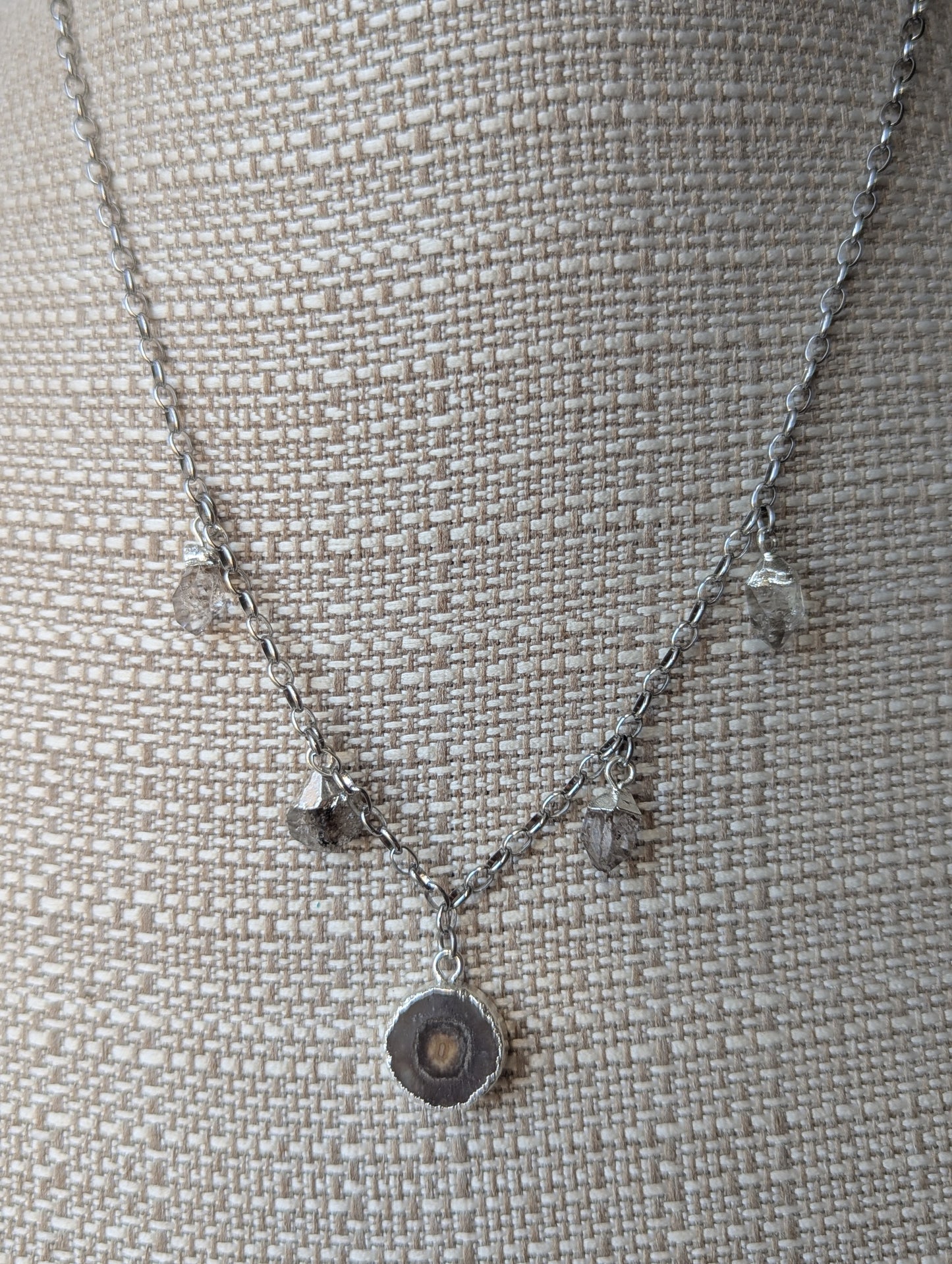 Agate and Herkimer Diamond Gemstone Silver Charm Necklace