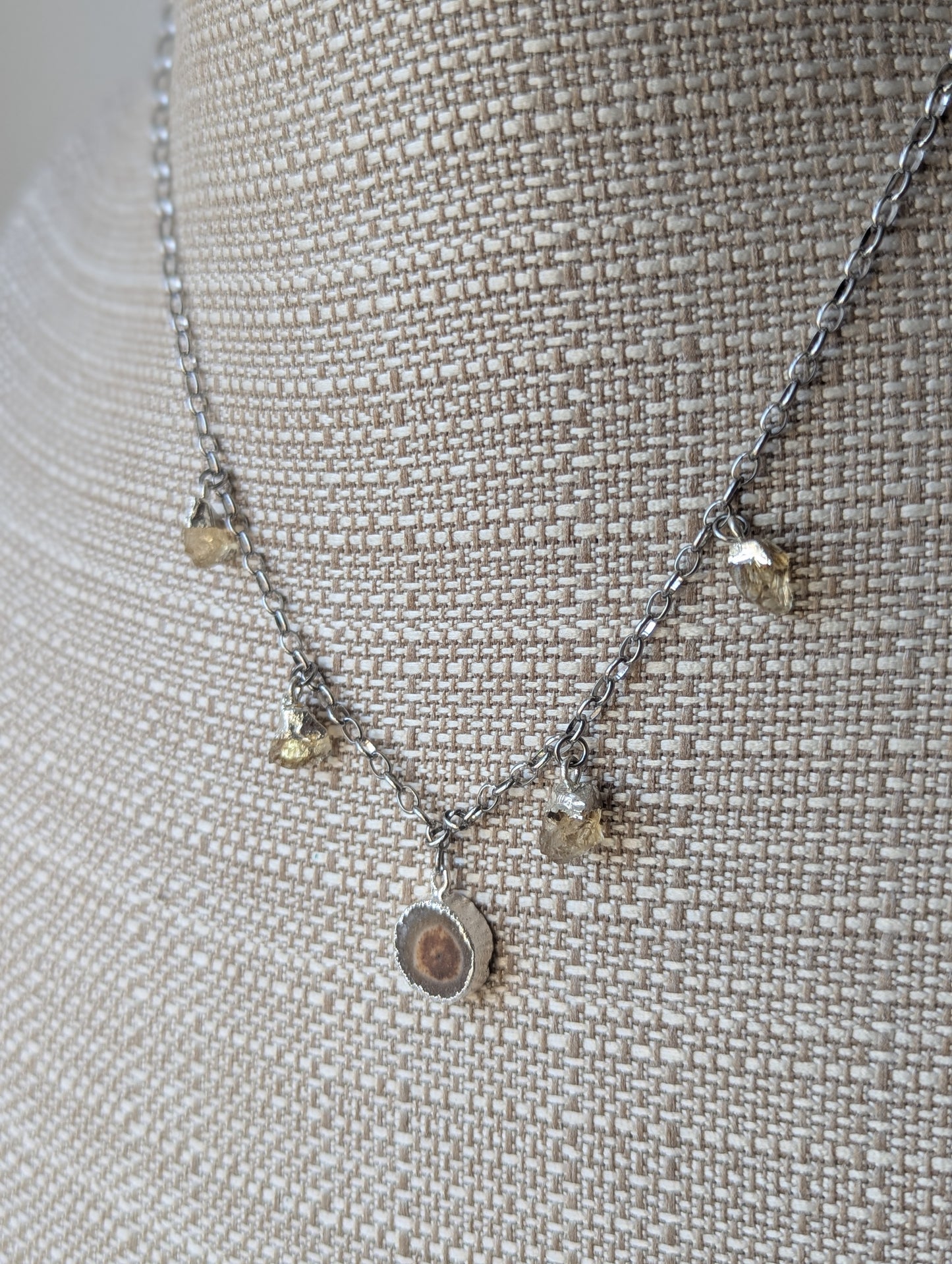 Golden Brown Agate Slice and Citrine charm necklace