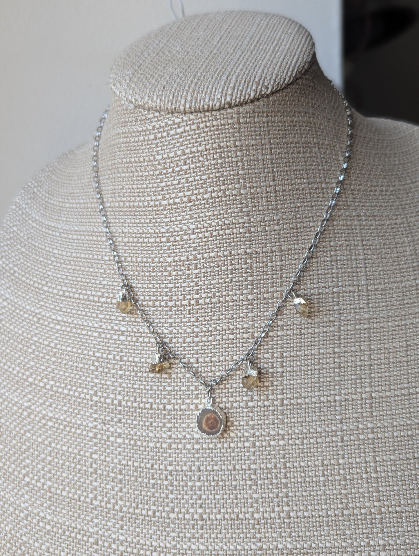 Golden Brown Agate Slice and Citrine charm necklace
