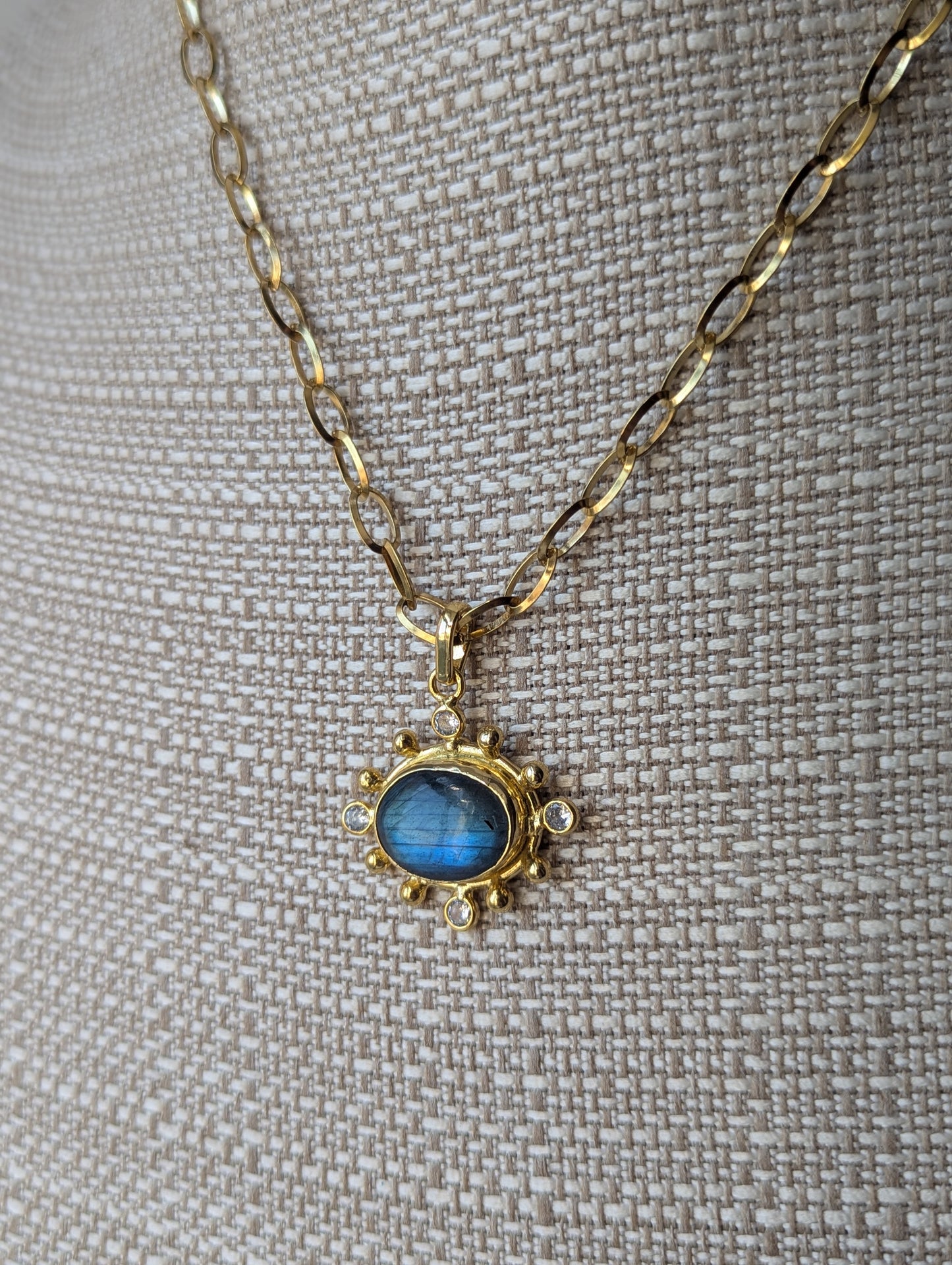 Labradorite and Crystal Gold Embellished Necklace