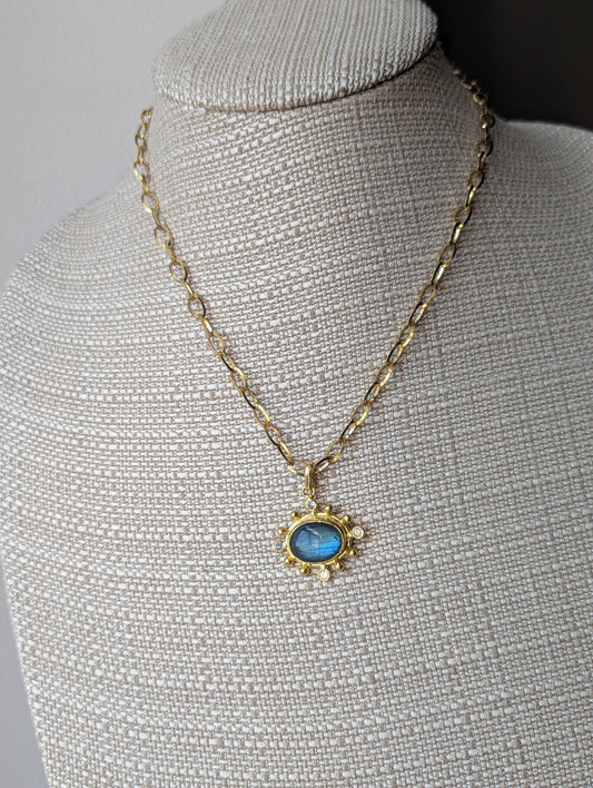 Labradorite and Crystal Gold Embellished Necklace