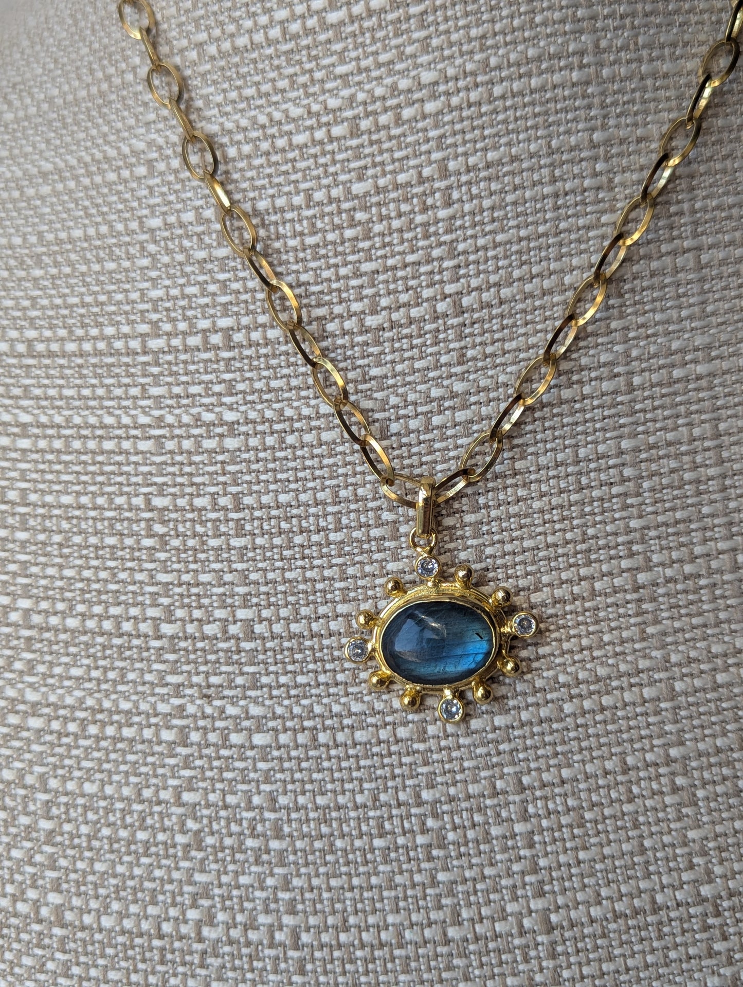 Labradorite and Crystal Gold Embellished Necklace