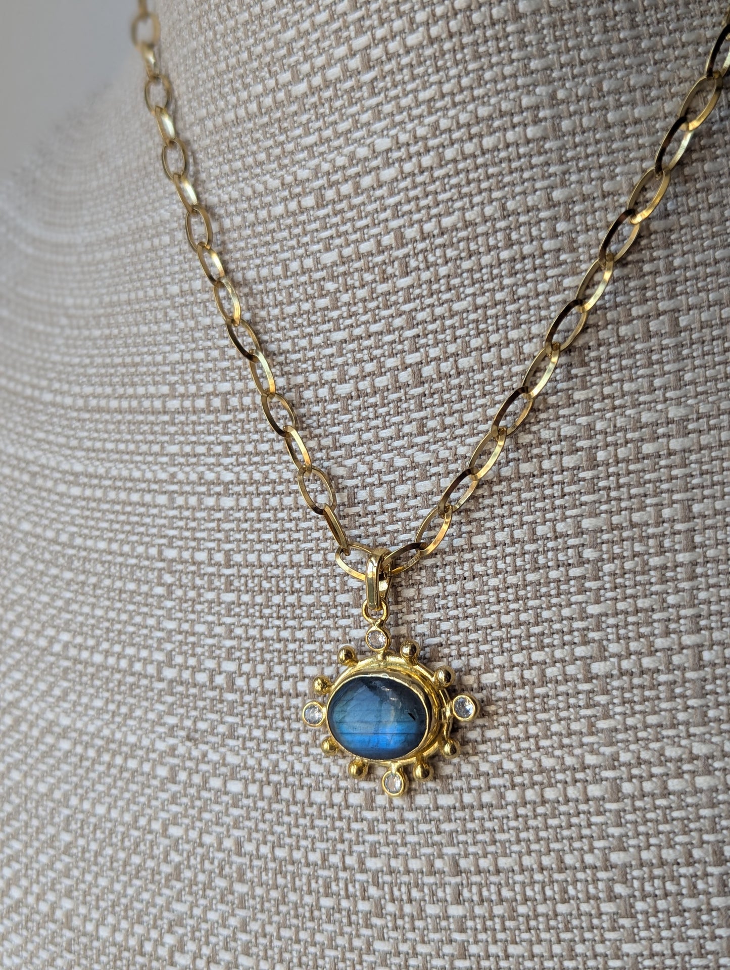 Labradorite and Crystal Gold Embellished Necklace