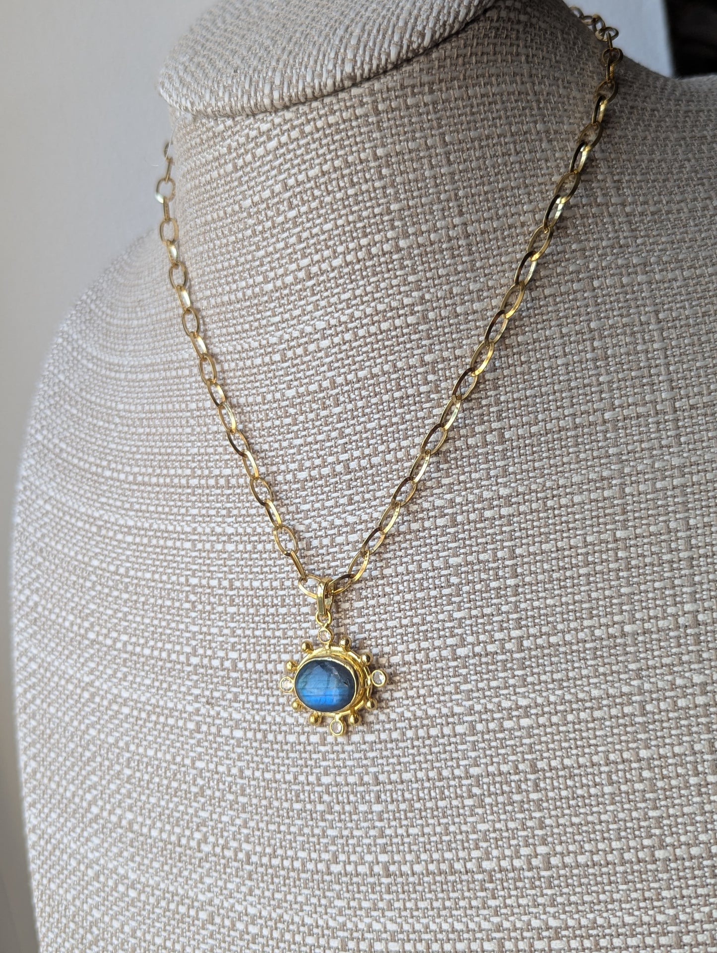 Labradorite and Crystal Gold Embellished Necklace