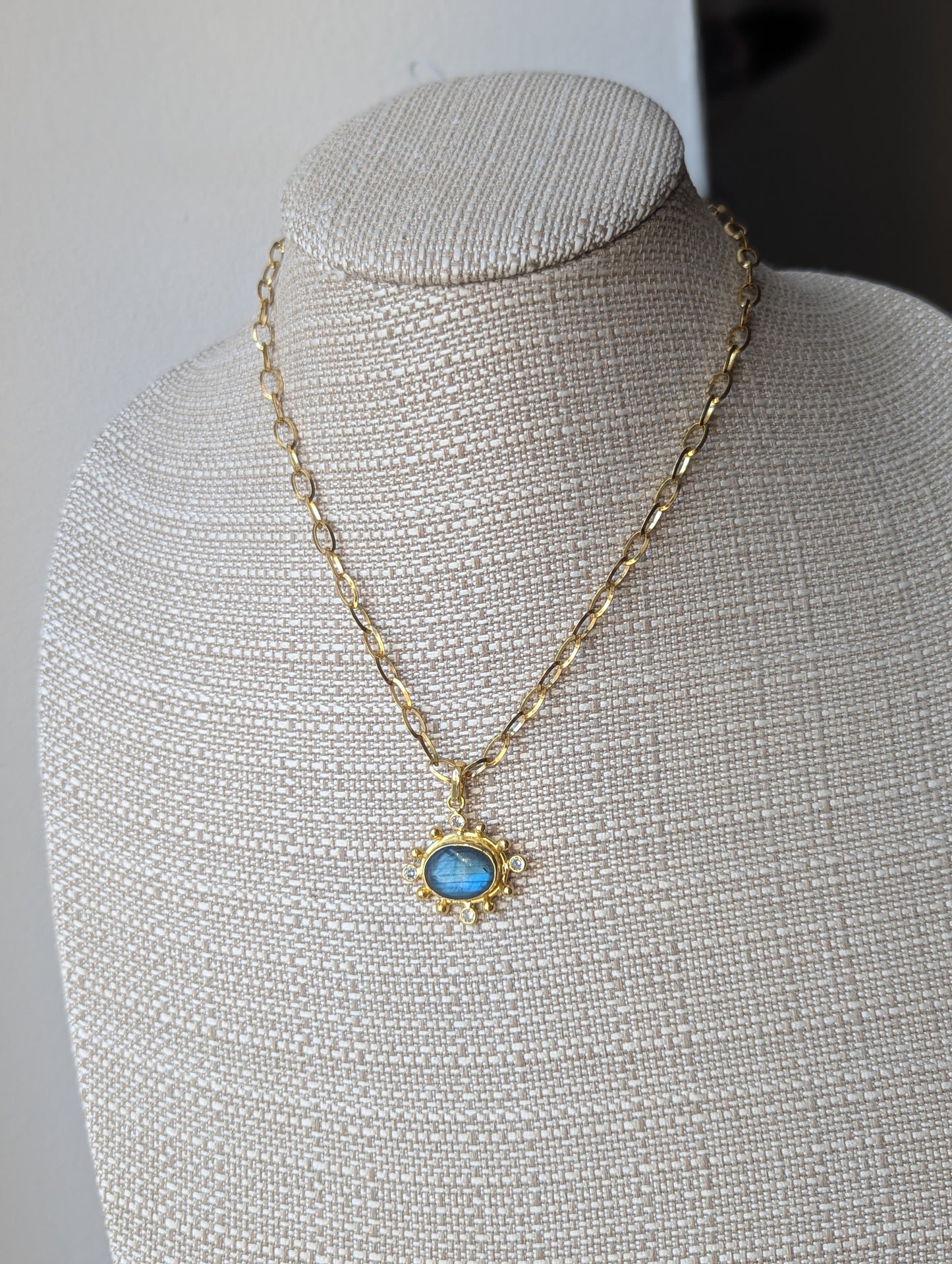 Labradorite and Crystal Gold Embellished Necklace
