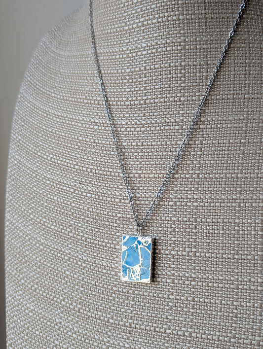 Light Blue Mosaic Silver Rectangle Necklace