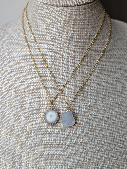 White Agate Slice Gold Necklace (various available)