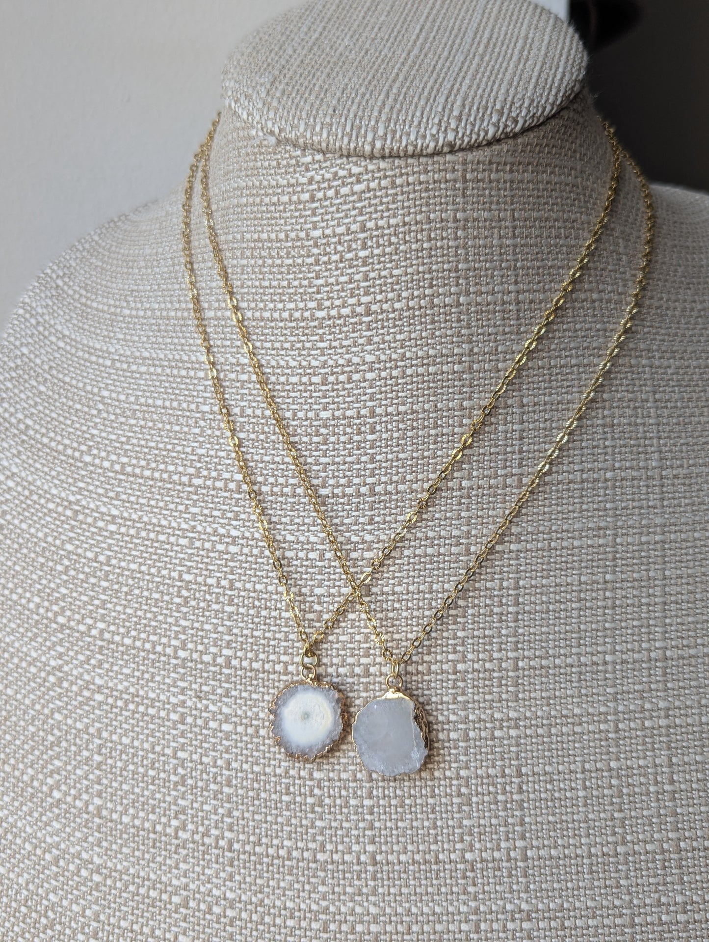 White Agate Slice Gold Necklace (various available)
