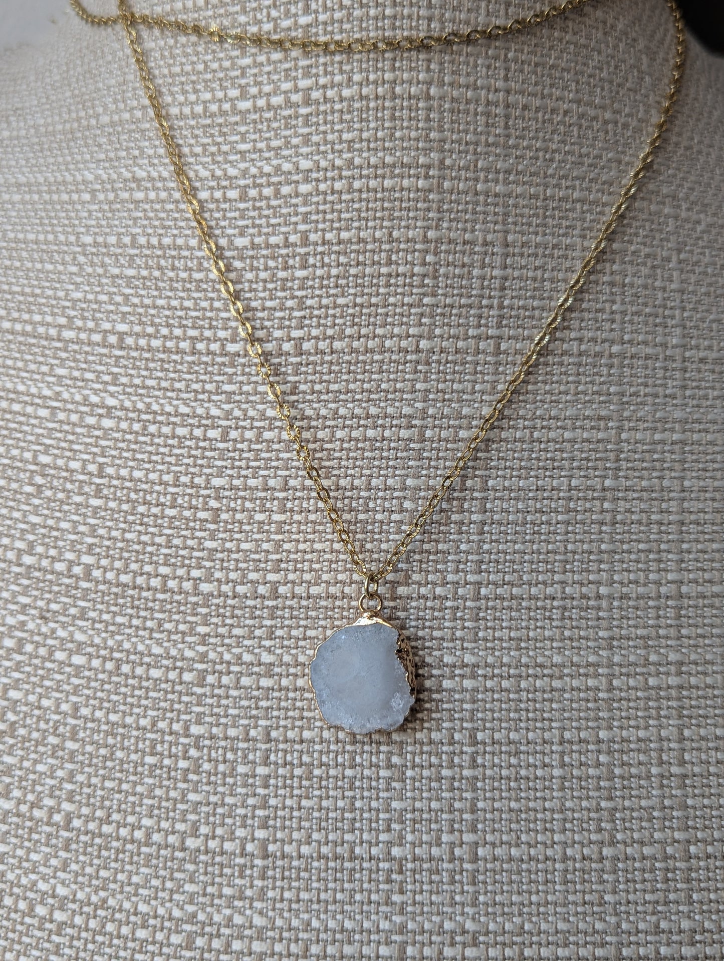 White Agate Slice Gold Necklace (various available)