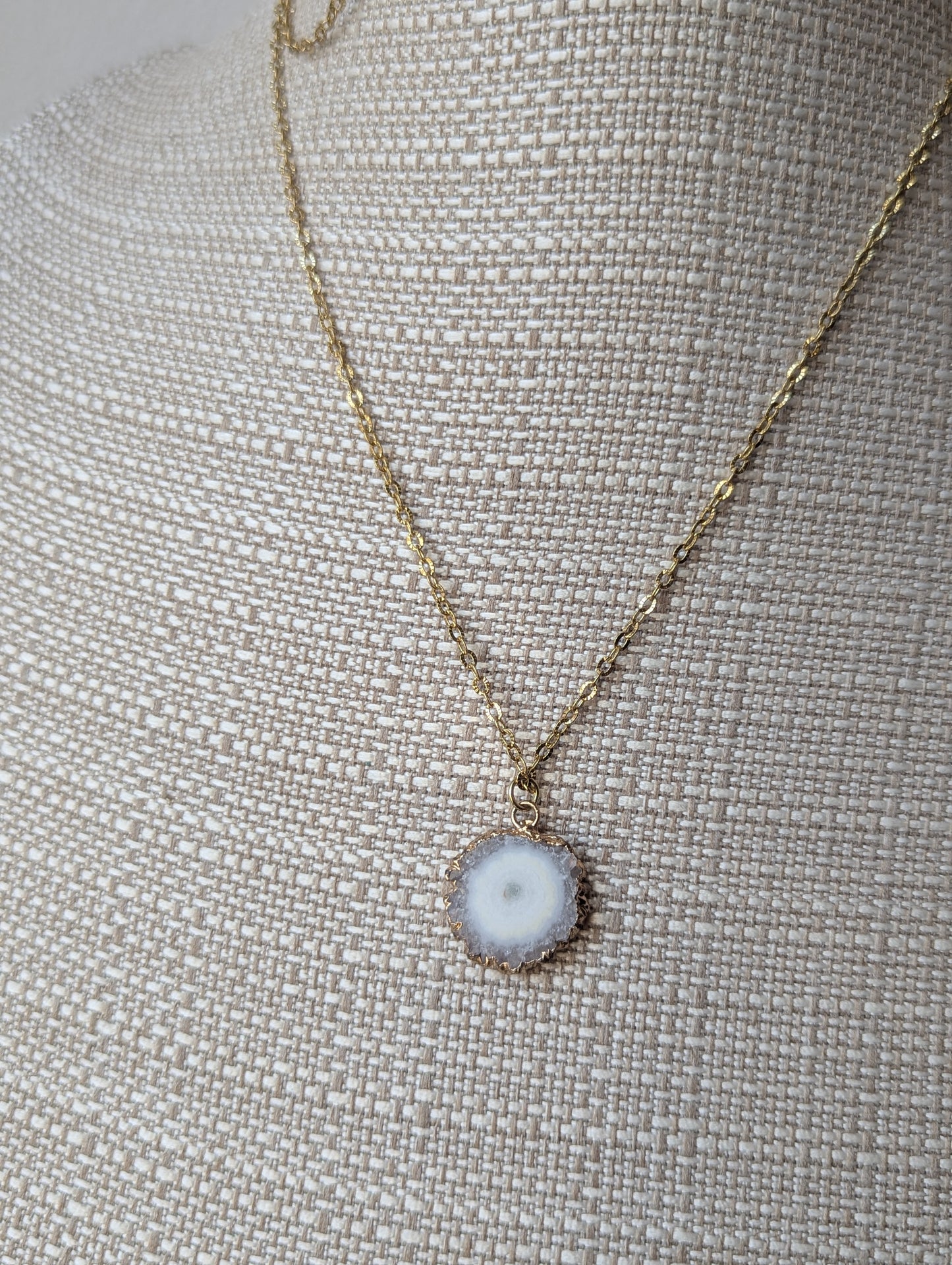White Agate Slice Gold Necklace (various available)