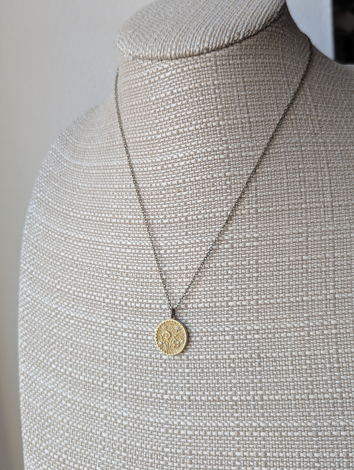 Brass CZ Crystal Flower Pressed Necklace