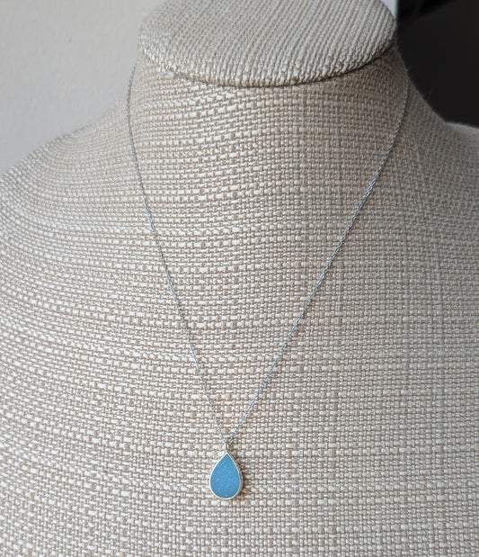 Sky Blue Druzy Tear Drop Silver Necklace