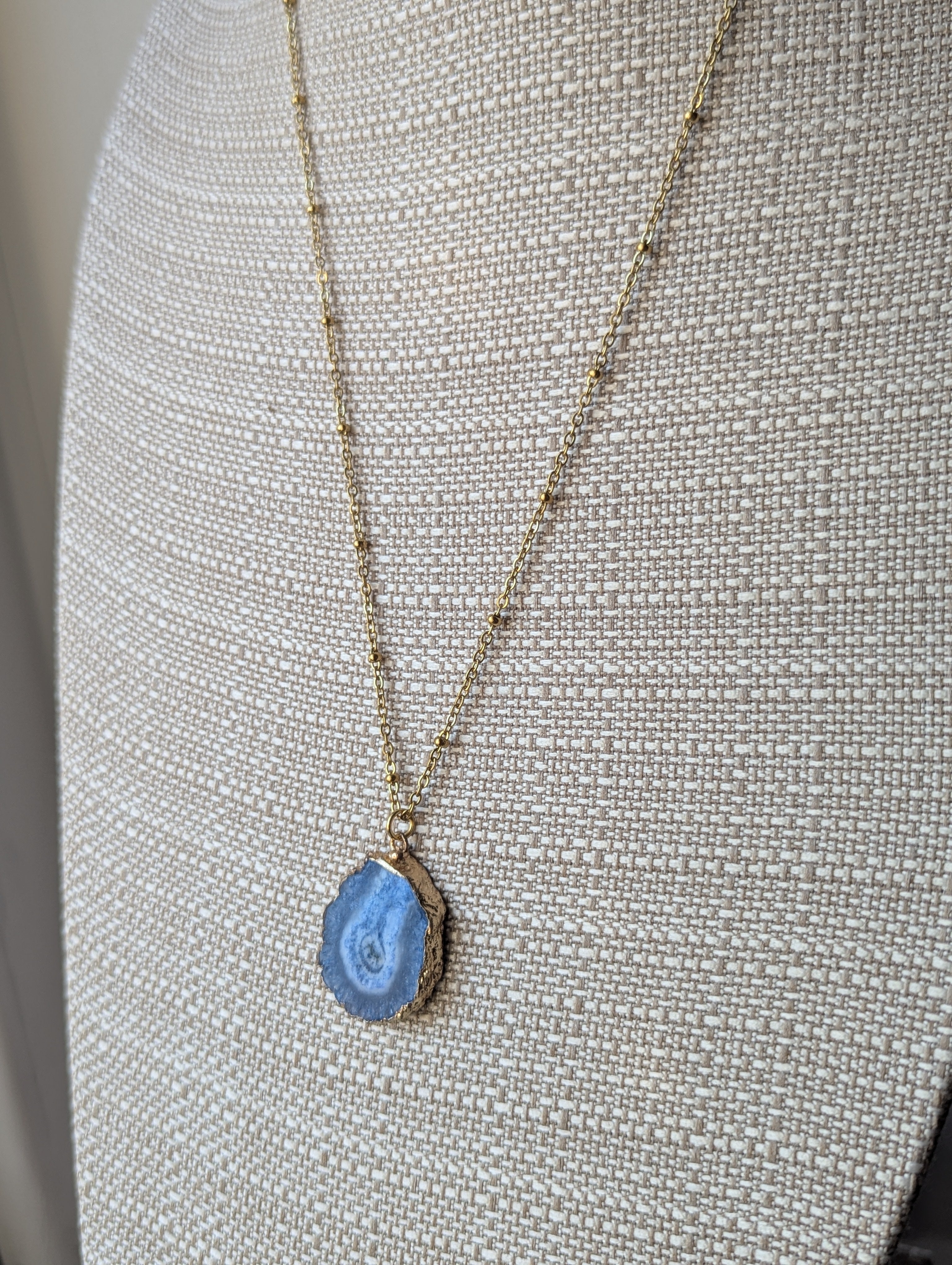 Blue Agate Slice Gold Long Necklace – JFOX Jewelry