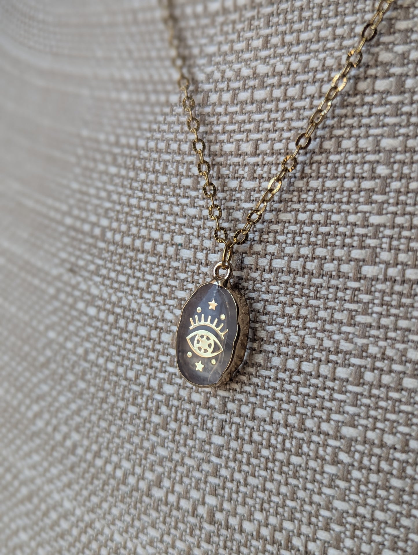 Rose Quartz Evil Eye Gold Necklace