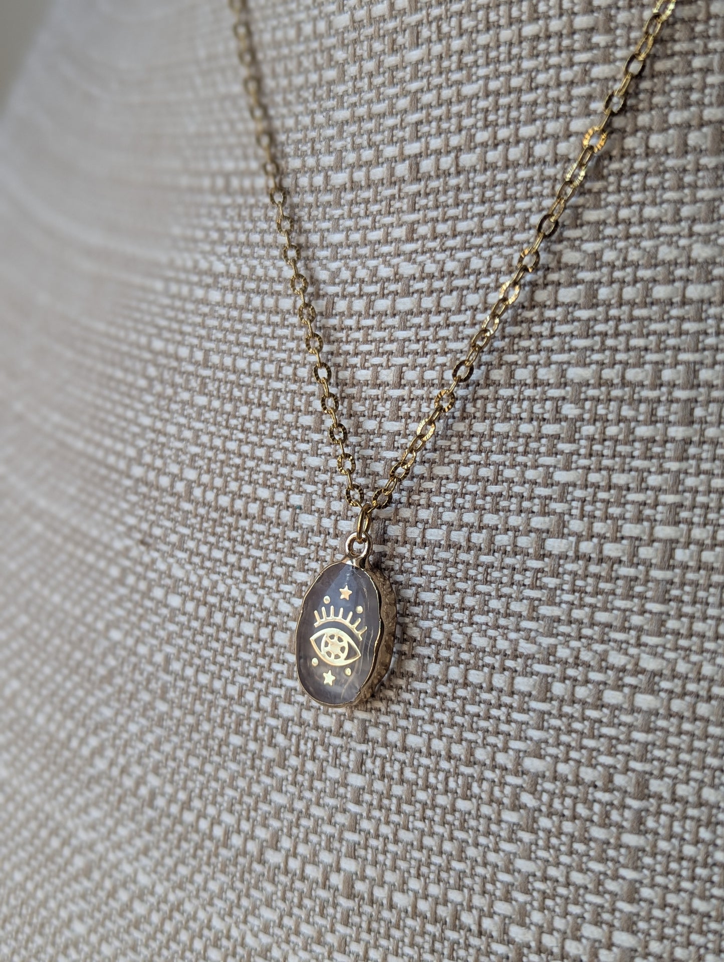 Rose Quartz Evil Eye Gold Necklace