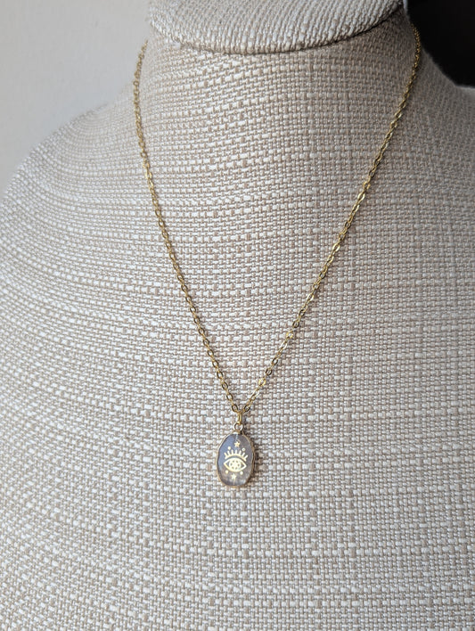 Rose Quartz Evil Eye Gold Necklace