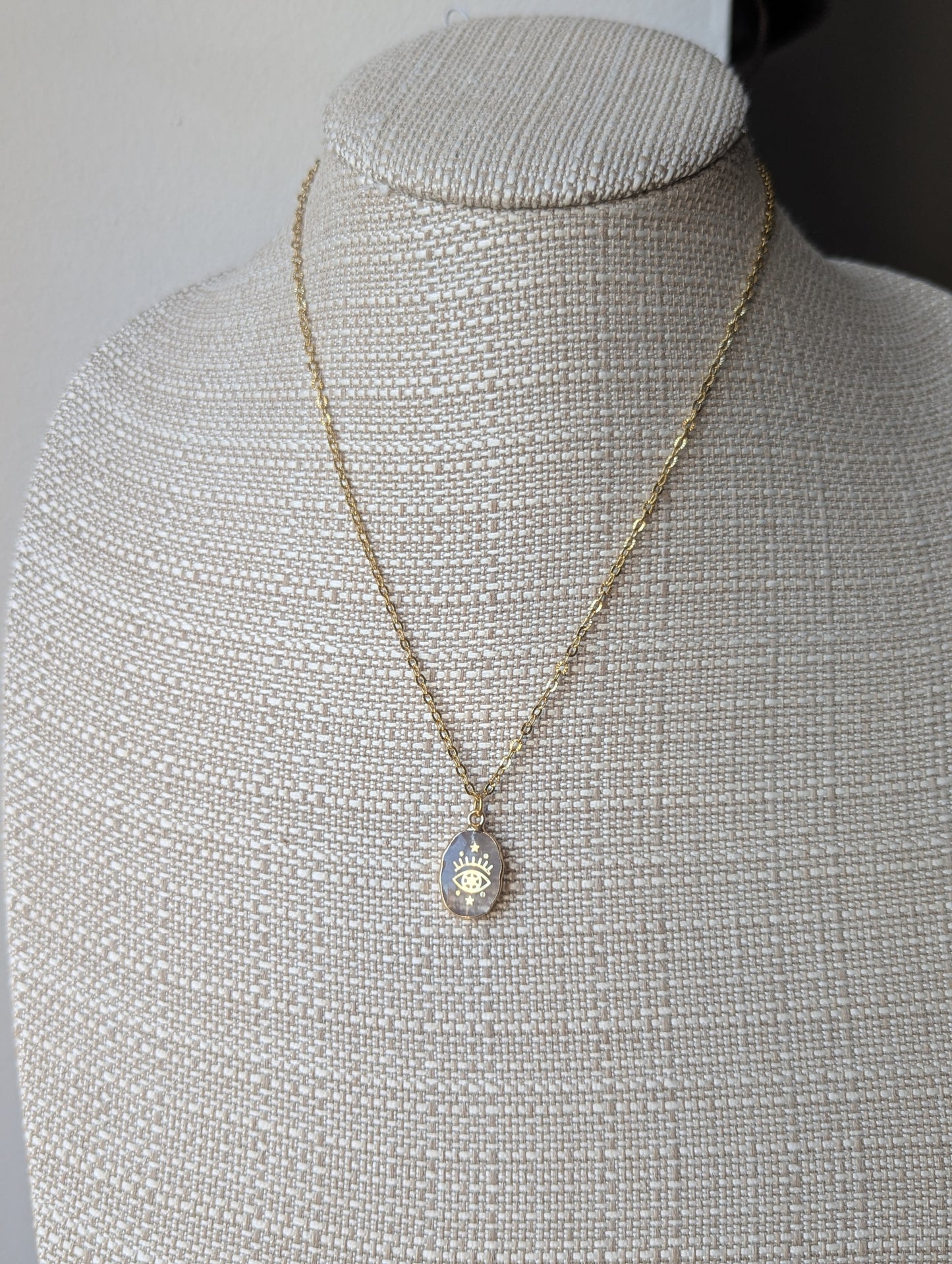 Rose Quartz Evil Eye Gold Necklace