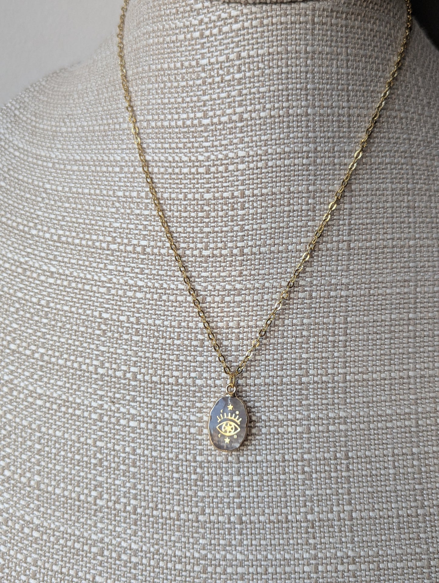 Rose Quartz Evil Eye Gold Necklace
