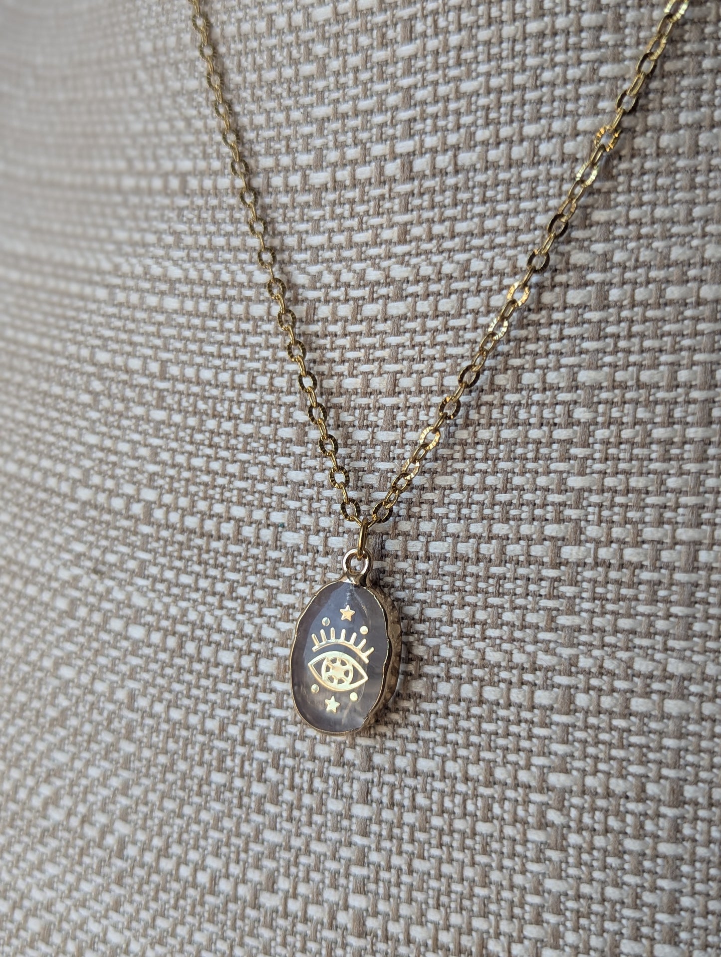 Rose Quartz Evil Eye Gold Necklace