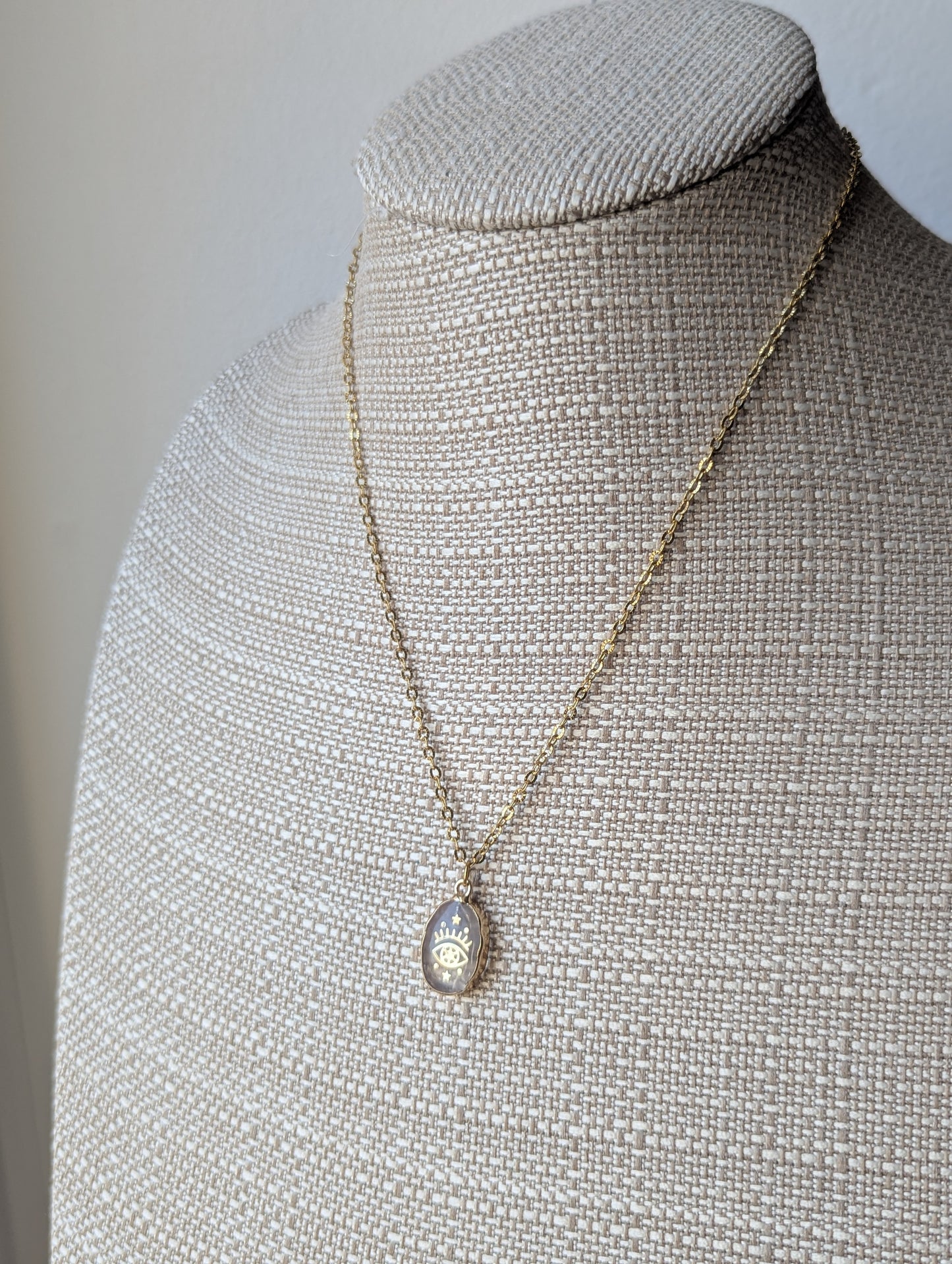 Rose Quartz Evil Eye Gold Necklace