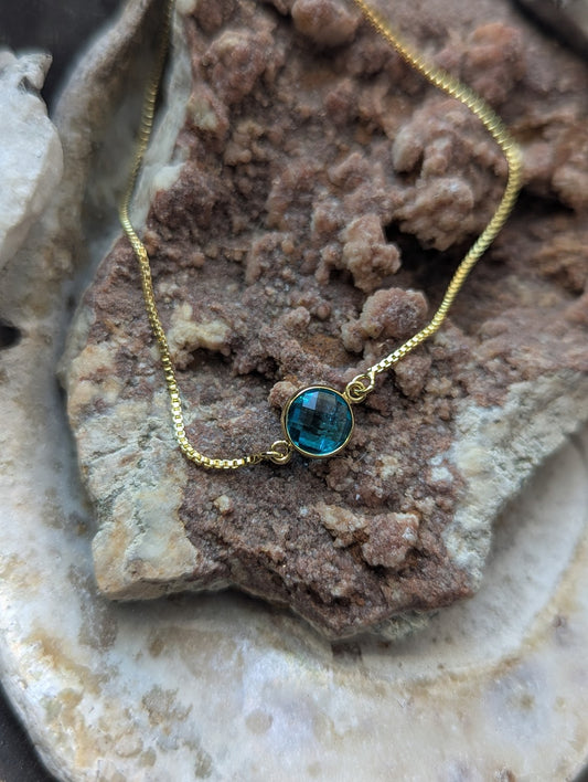 Aqua Faceted Round Gold Slider Bracelet