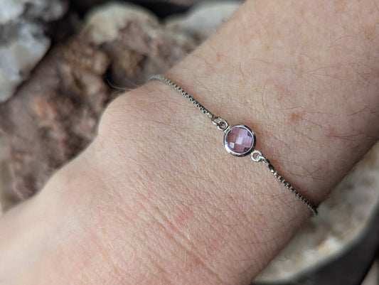 Small Faceted Gemstone Silver Slider Bracelet (Various Colors Available)