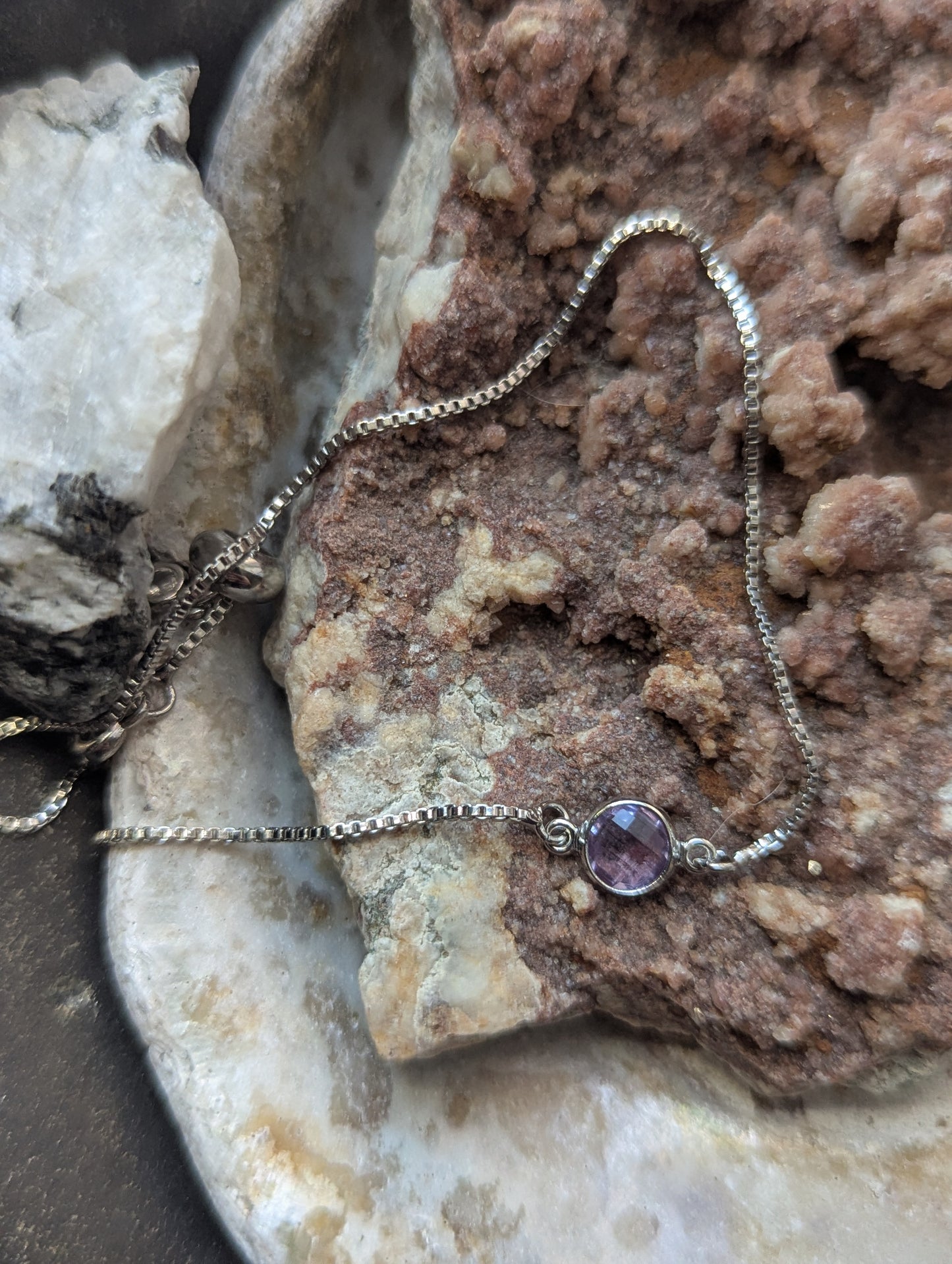 Small Faceted Gemstone Silver Slider Bracelet (Various Colors Available)