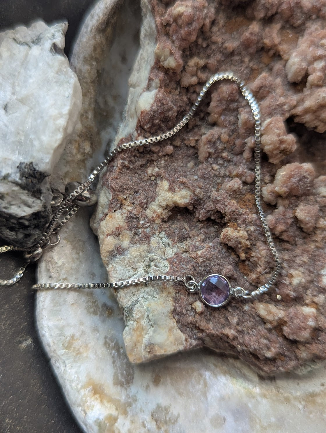 Small Faceted Gemstone Silver Slider Bracelet (Various Colors Available)