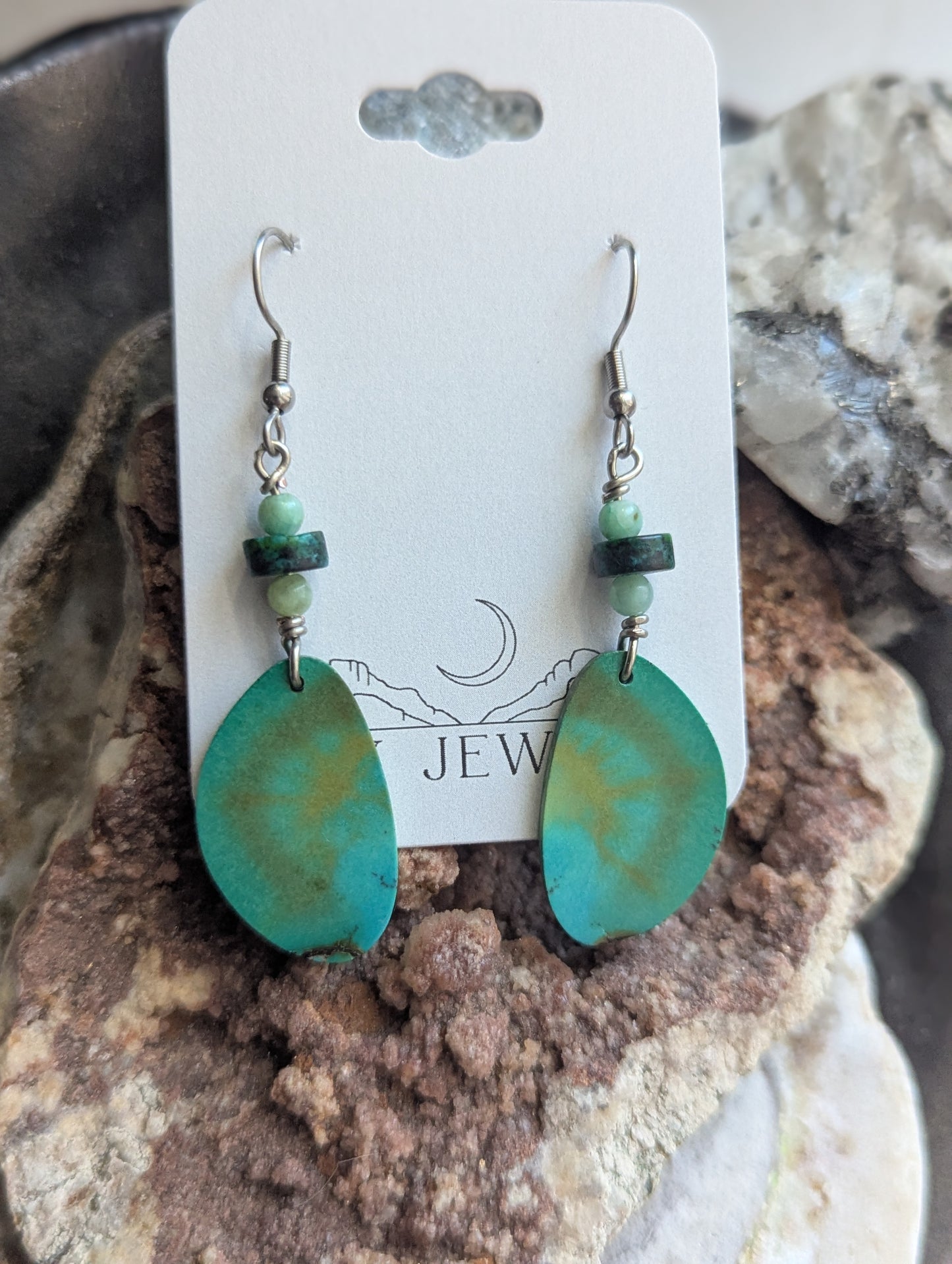 Turquoise Slice and Jasper Silver Earrings