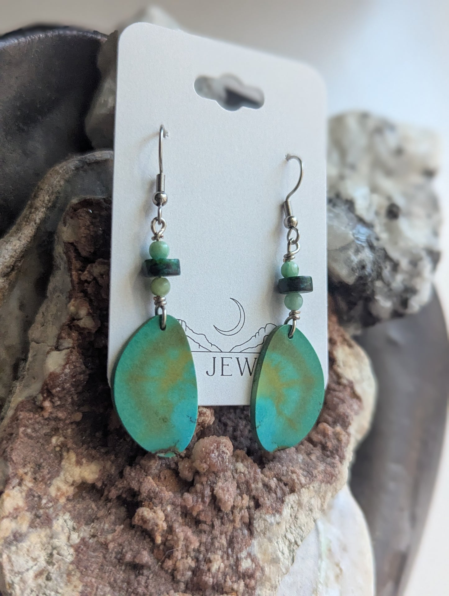 Turquoise Slice and Jasper Silver Earrings