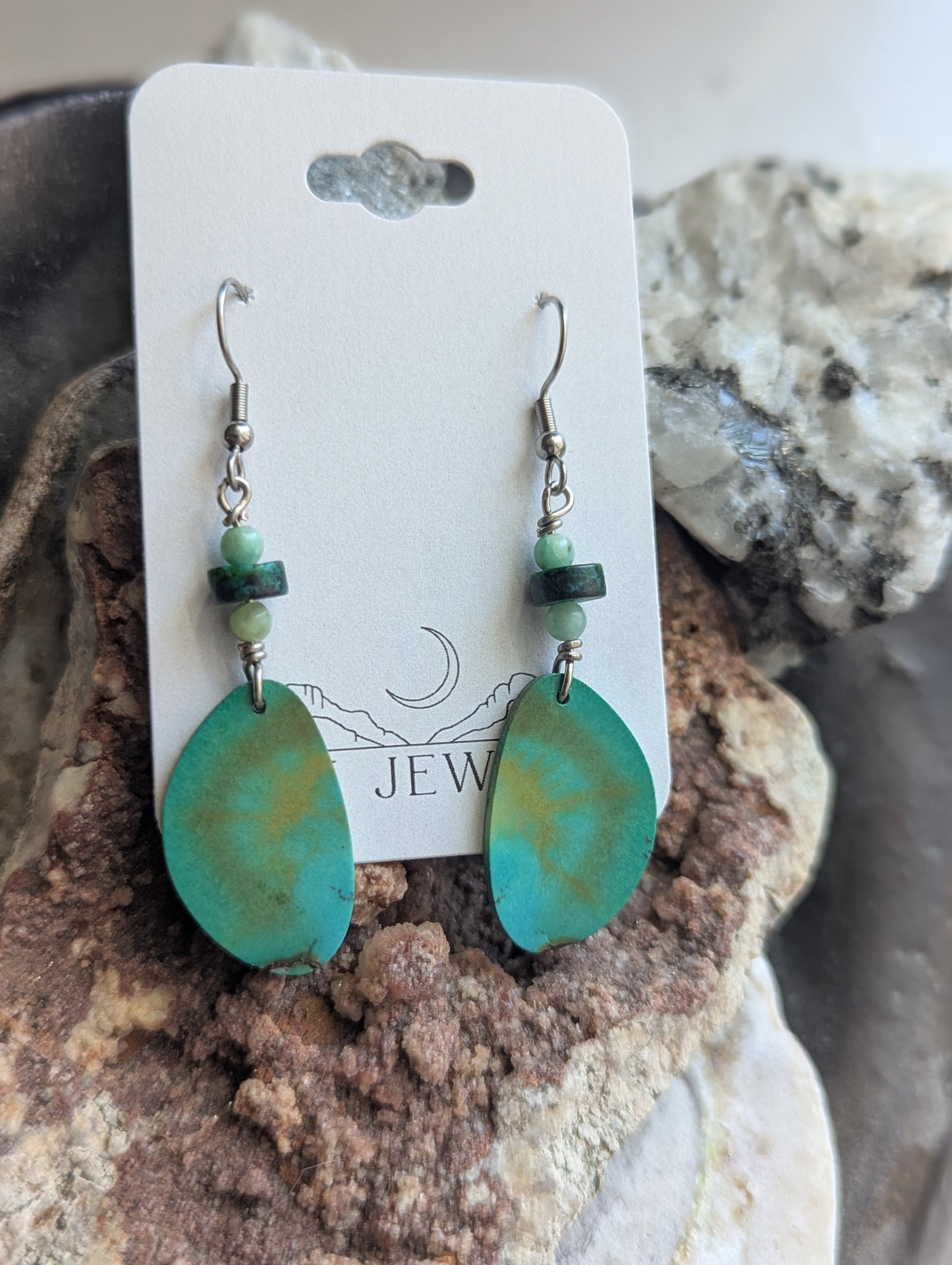 Turquoise Slice and Jasper Silver Earrings