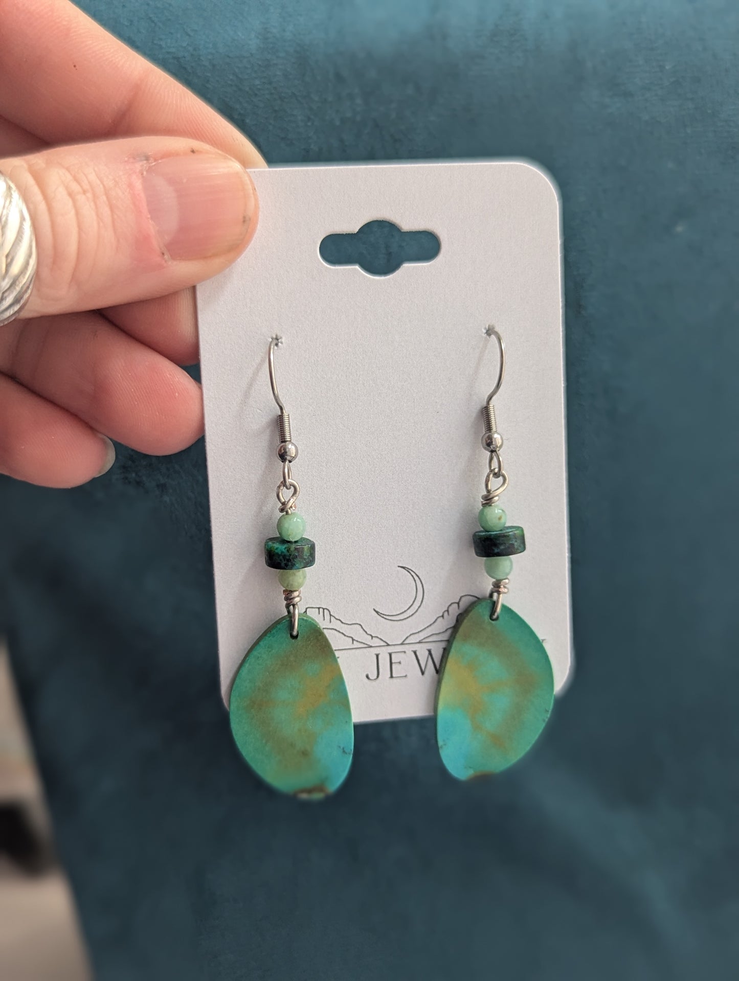 Turquoise Slice and Jasper Silver Earrings