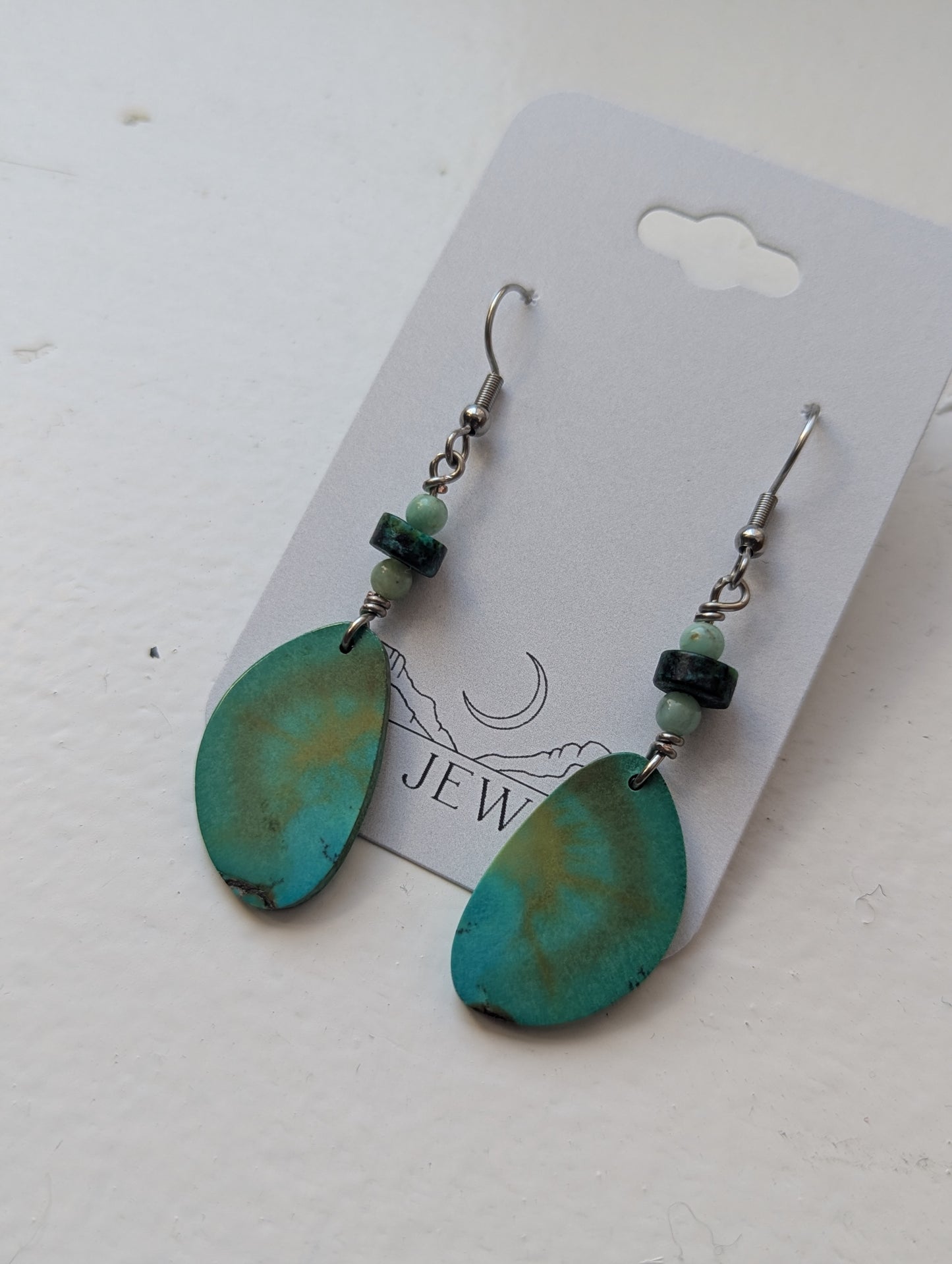 Turquoise Slice and Jasper Silver Earrings