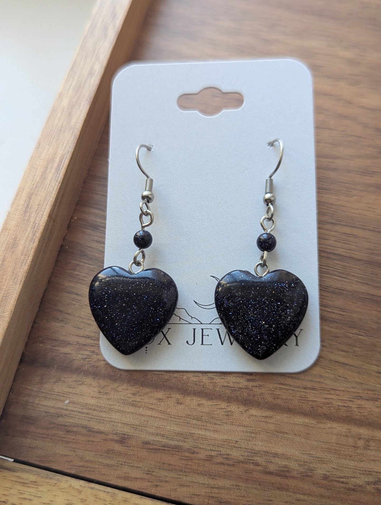 Blue Goldstone Heart Silver Earrings