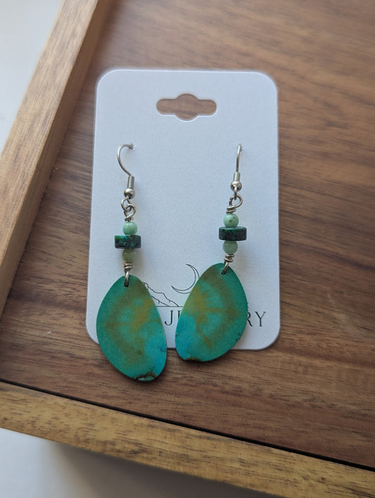 Turquoise Slice and Jasper Silver Earrings