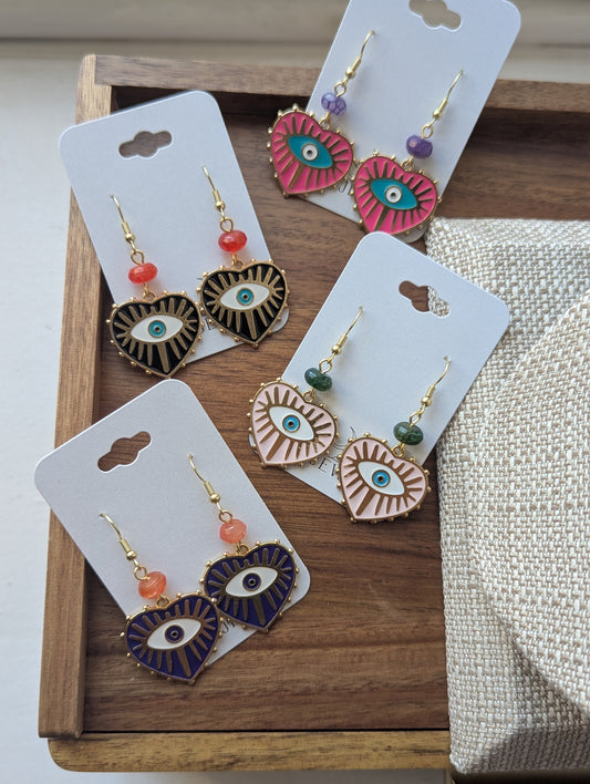 Bright Enamel Evil Eye Heart Earrings