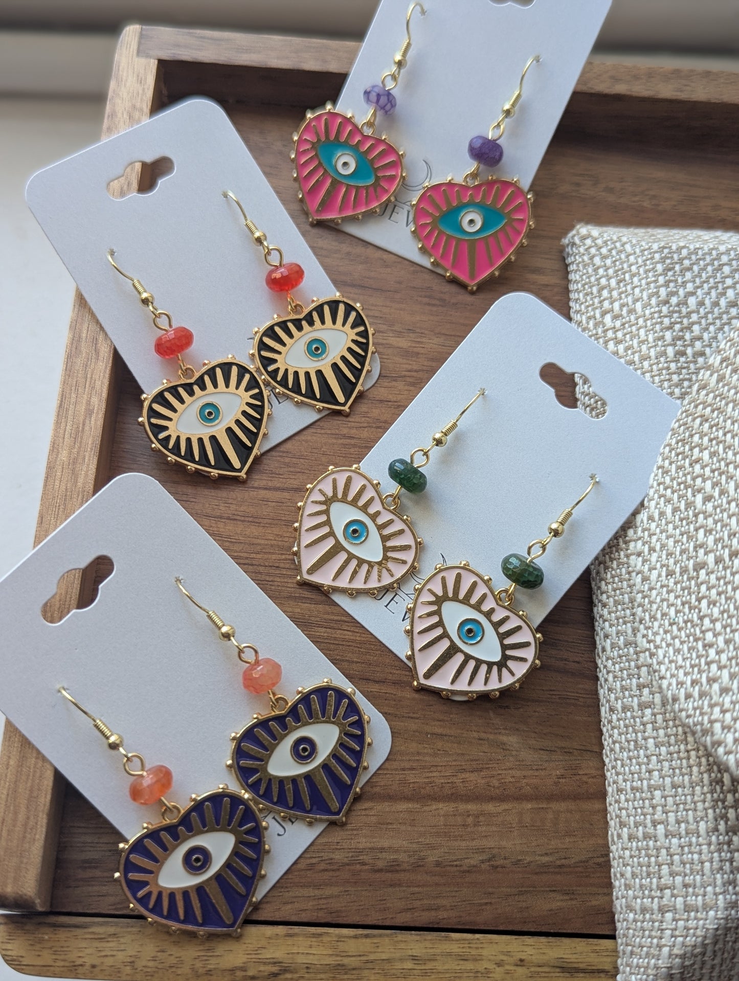 Bright Enamel Evil Eye Heart Earrings