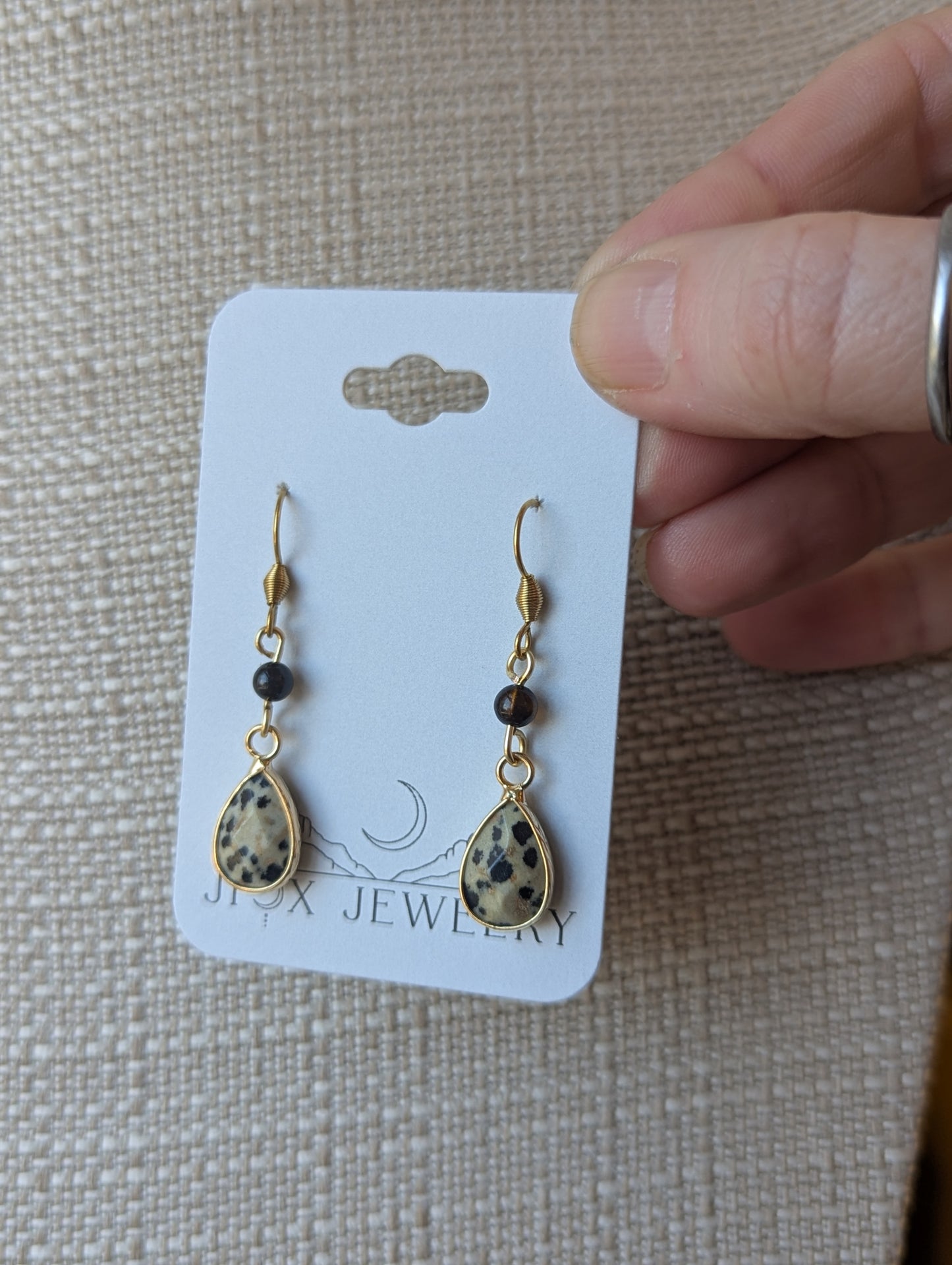 Dalmatian Jasper Tear Drop Earrings