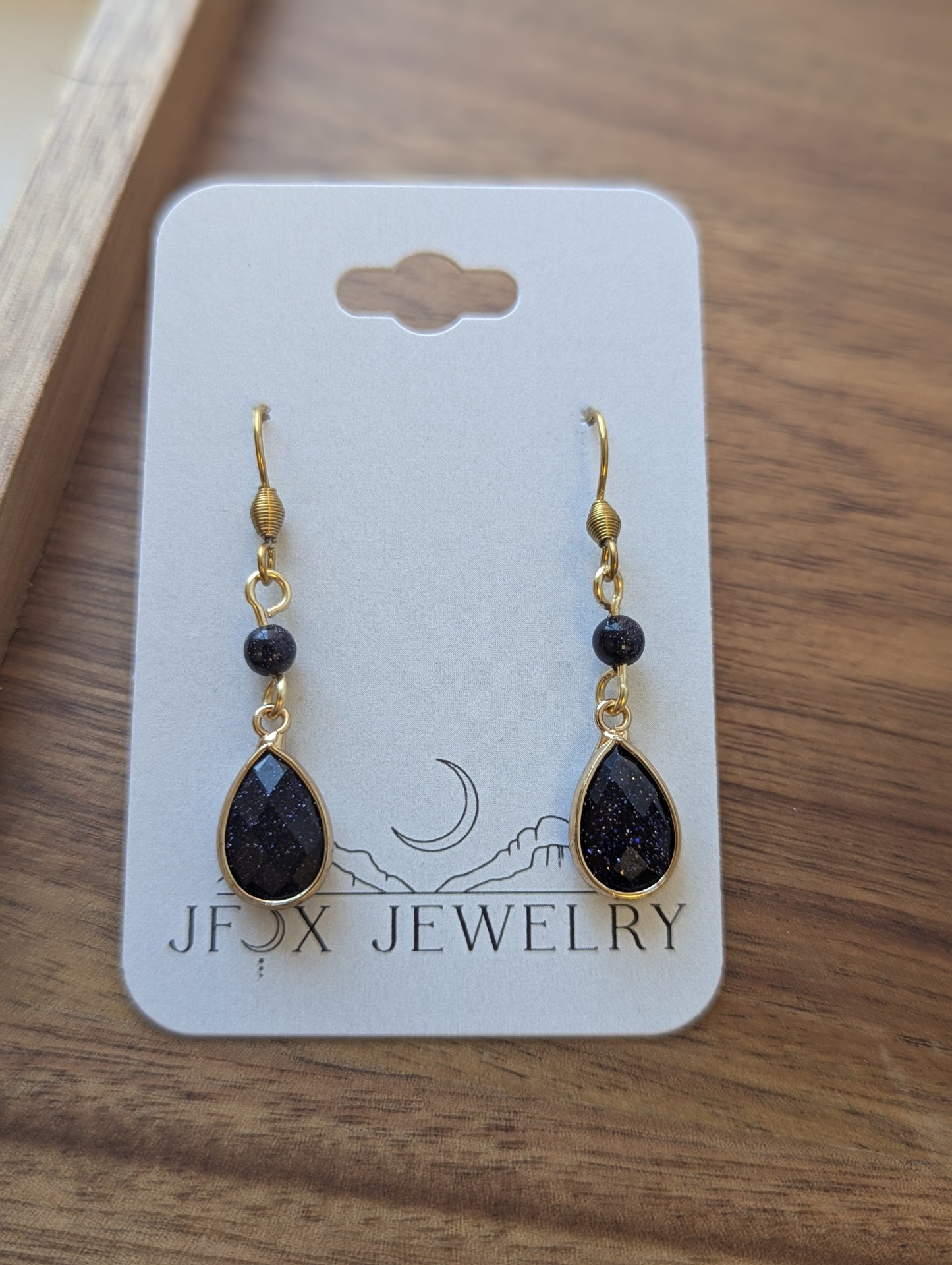 Blue Goldstone Tear Drop Earrings