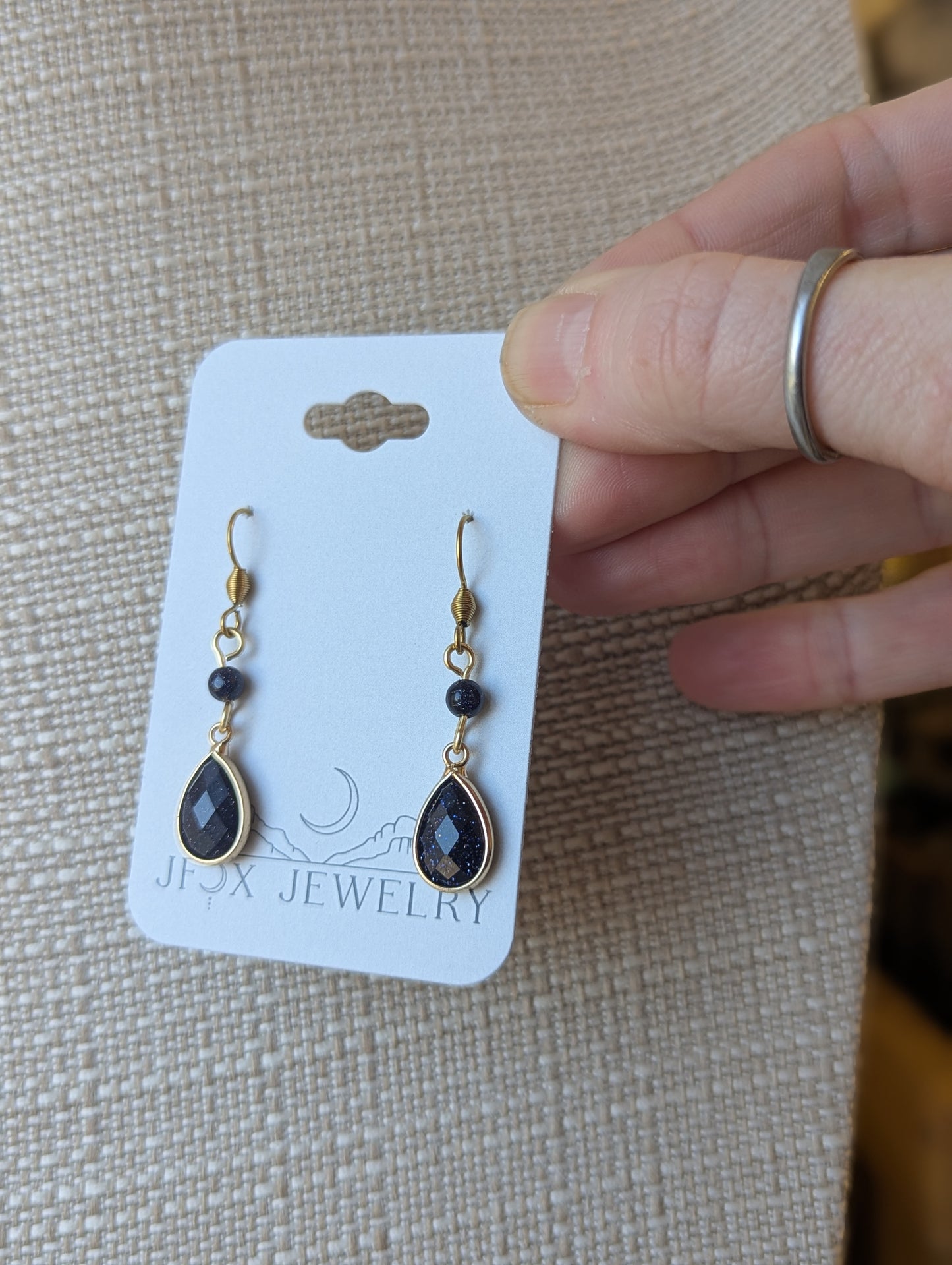 Blue Goldstone Tear Drop Earrings