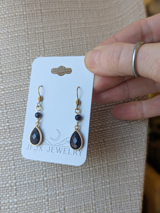 Blue Goldstone Tear Drop Earrings