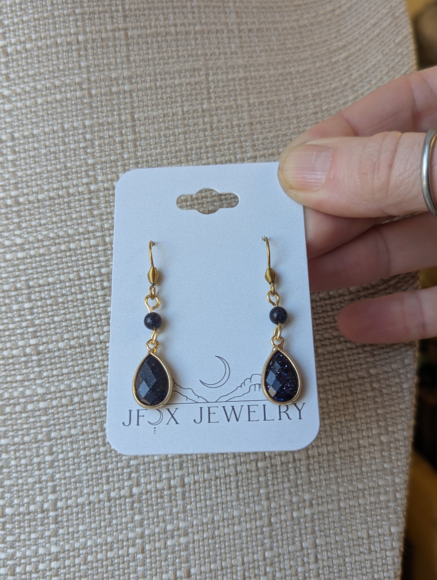 Blue Goldstone Tear Drop Earrings