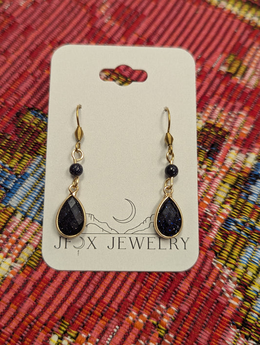 Blue Goldstone Tear Drop Earrings
