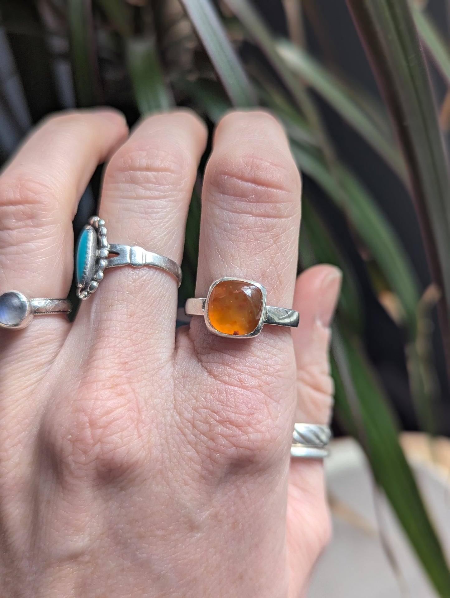 Carnelian Square Sterling Silver Ring (Ready to Ship) Size 8.5