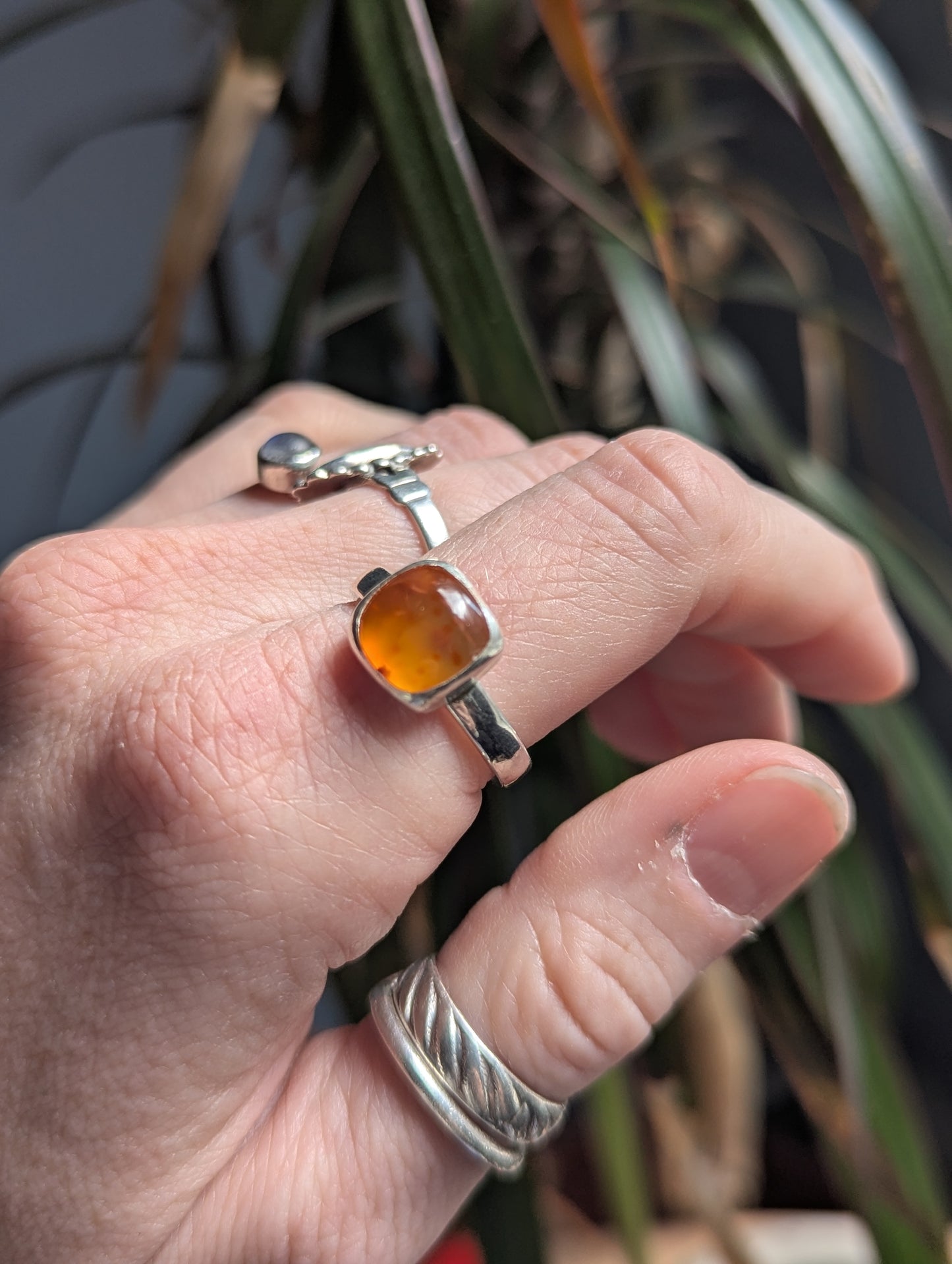 Carnelian Square Sterling Silver Ring (Ready to Ship) Size 8.5