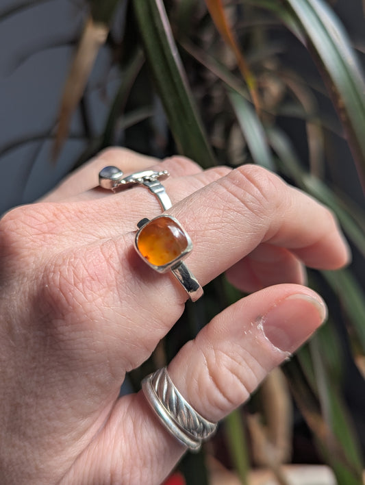Carnelian Square Sterling Silver Ring (Ready to Ship) Size 8.5