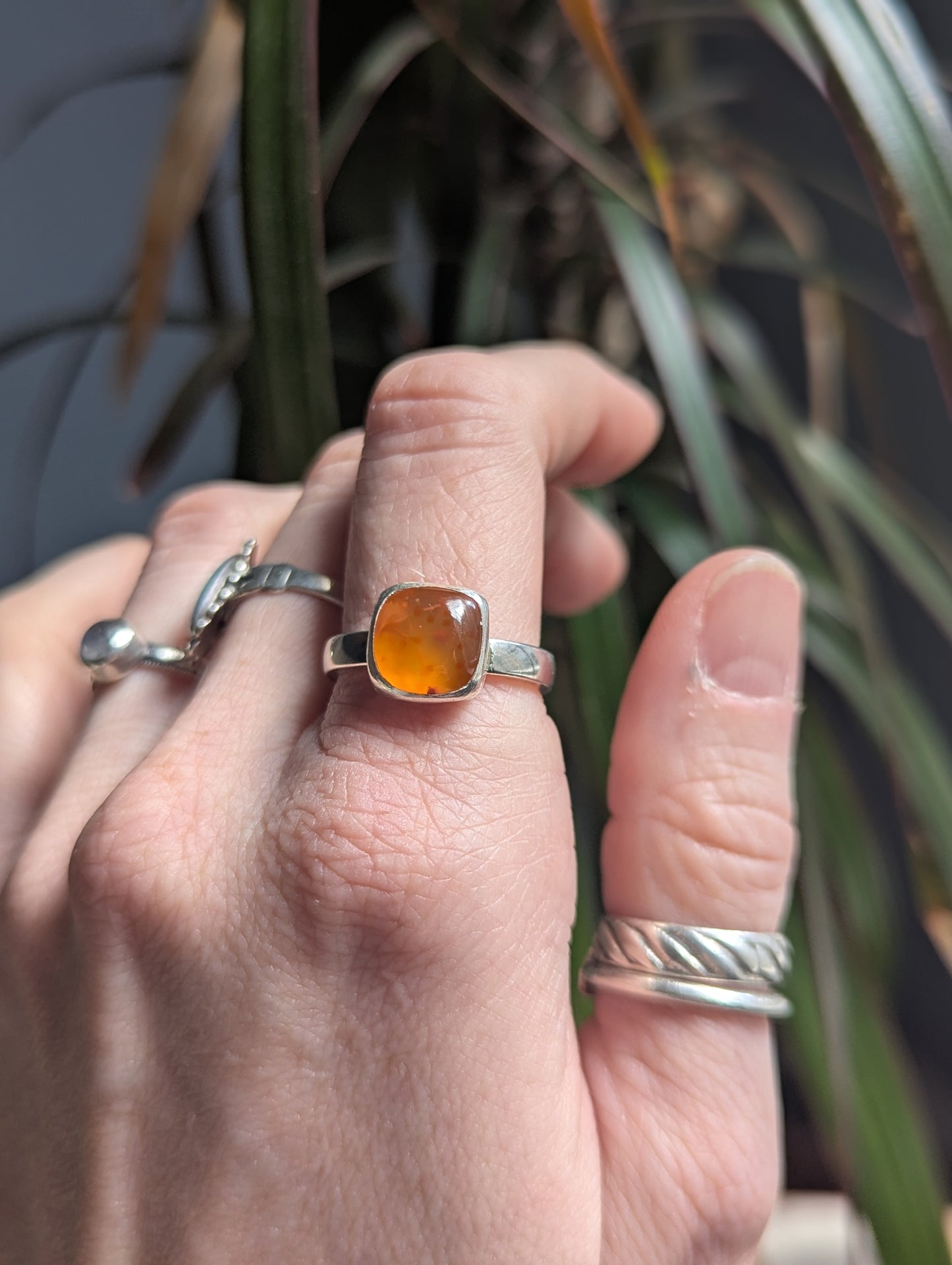 Carnelian Square Sterling Silver Ring (Ready to Ship) Size 8.5