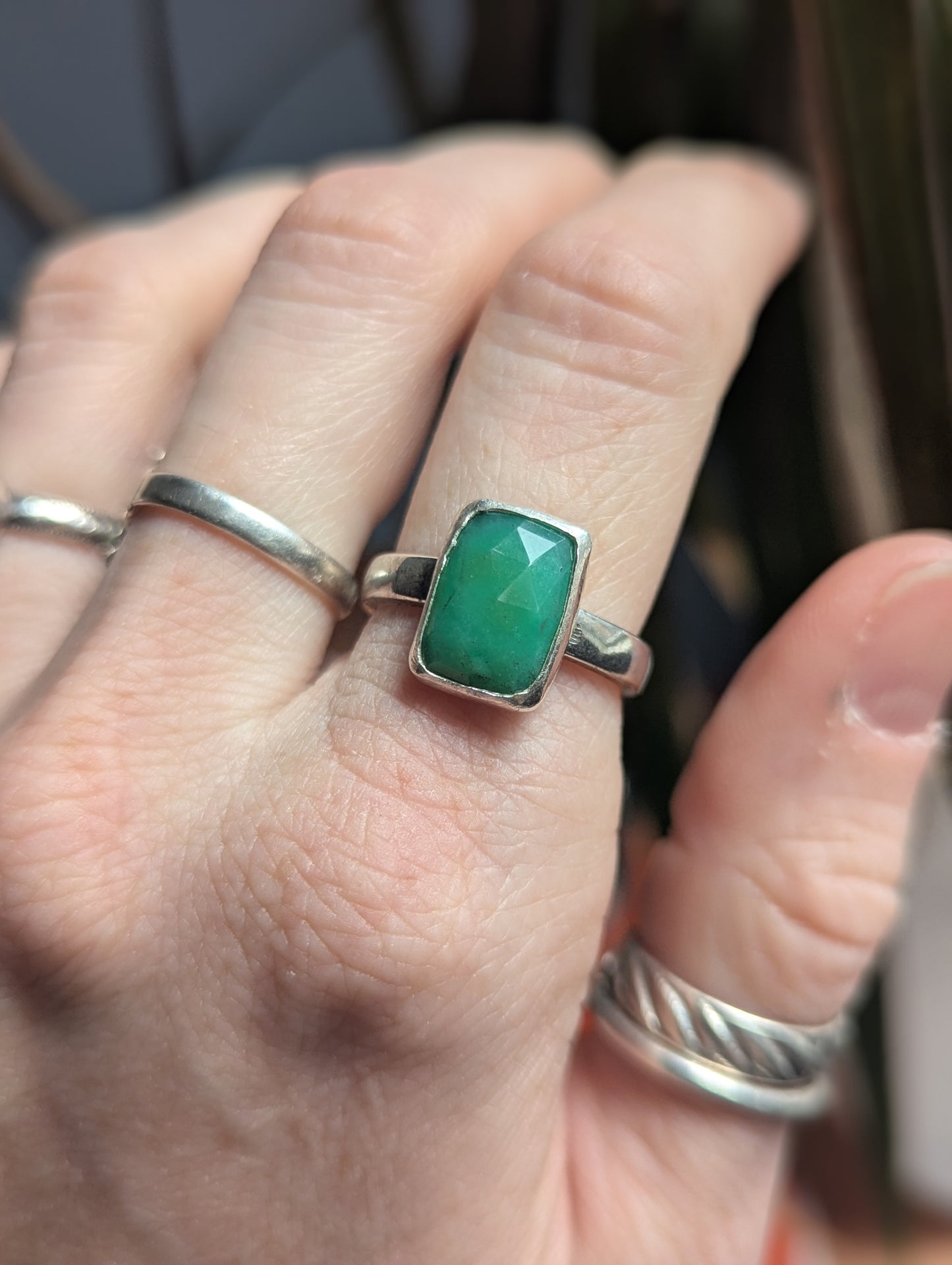 Faceted Chrysoprase Rectangle Sterling Silver (Ready to Ship) Size 7.5